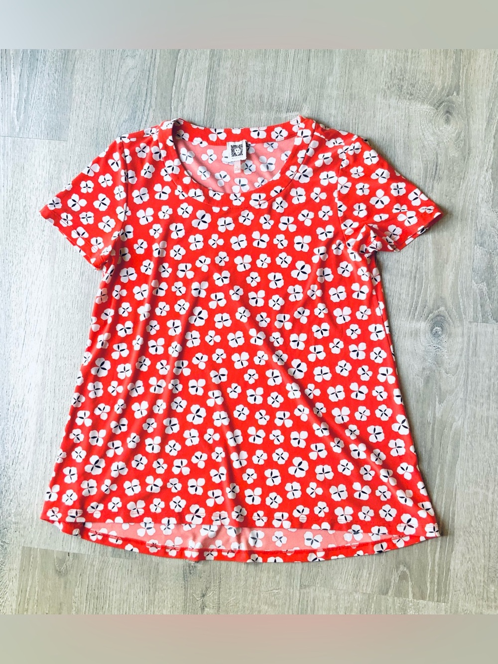 Anne Klein Floral Dotted Short Sleeve Blouse Women's Small